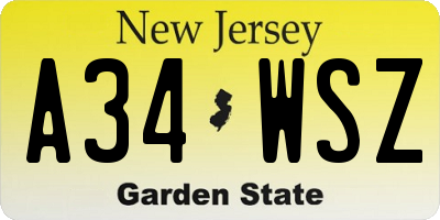NJ license plate A34WSZ