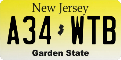 NJ license plate A34WTB