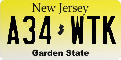 NJ license plate A34WTK