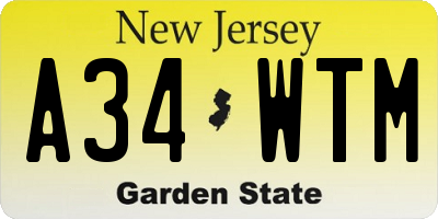 NJ license plate A34WTM