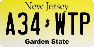 NJ license plate A34WTP