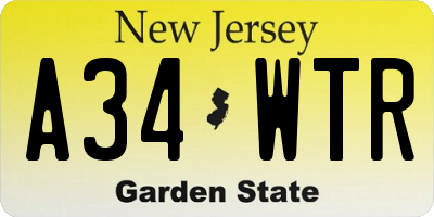 NJ license plate A34WTR