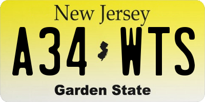 NJ license plate A34WTS