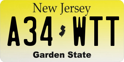 NJ license plate A34WTT
