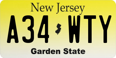 NJ license plate A34WTY