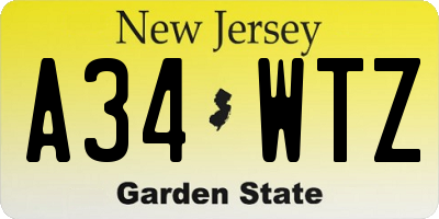 NJ license plate A34WTZ