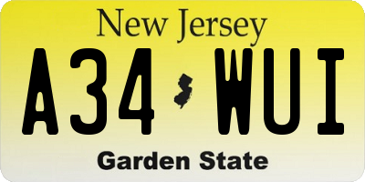 NJ license plate A34WUI