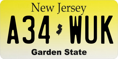 NJ license plate A34WUK