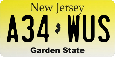 NJ license plate A34WUS