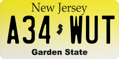 NJ license plate A34WUT