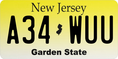 NJ license plate A34WUU