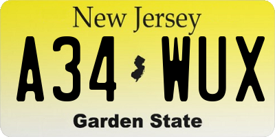 NJ license plate A34WUX