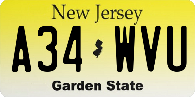 NJ license plate A34WVU