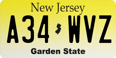 NJ license plate A34WVZ