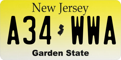NJ license plate A34WWA