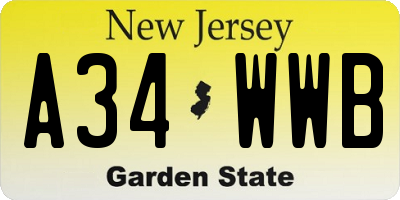 NJ license plate A34WWB