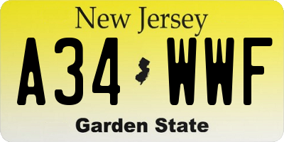NJ license plate A34WWF