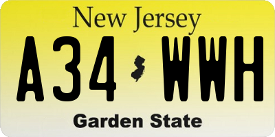 NJ license plate A34WWH