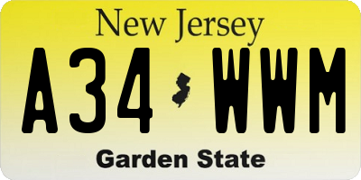 NJ license plate A34WWM
