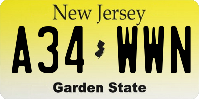 NJ license plate A34WWN