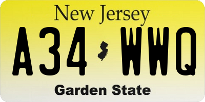 NJ license plate A34WWQ