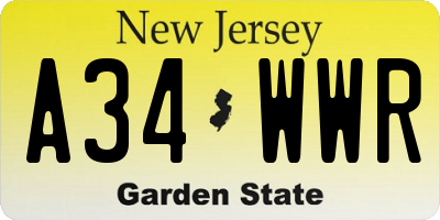 NJ license plate A34WWR