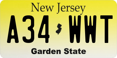 NJ license plate A34WWT