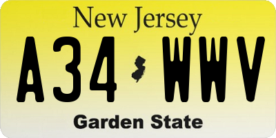 NJ license plate A34WWV
