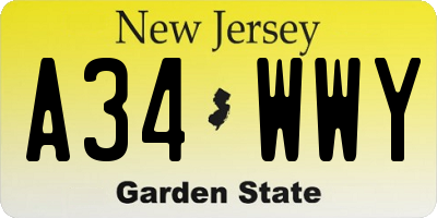 NJ license plate A34WWY