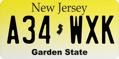 NJ license plate A34WXK