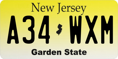 NJ license plate A34WXM