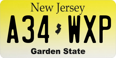 NJ license plate A34WXP