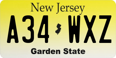 NJ license plate A34WXZ
