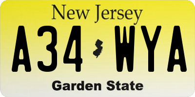 NJ license plate A34WYA