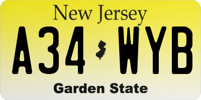 NJ license plate A34WYB