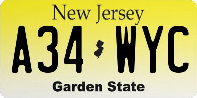 NJ license plate A34WYC