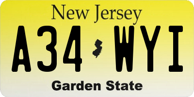 NJ license plate A34WYI
