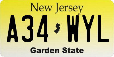 NJ license plate A34WYL