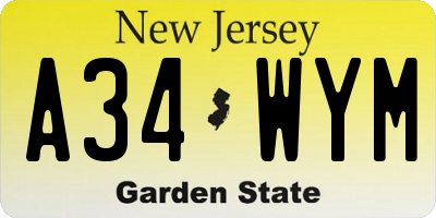 NJ license plate A34WYM