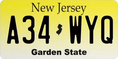 NJ license plate A34WYQ