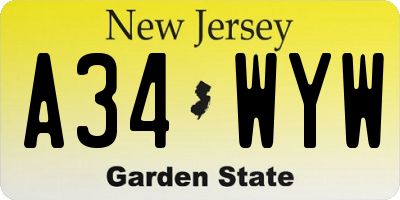 NJ license plate A34WYW