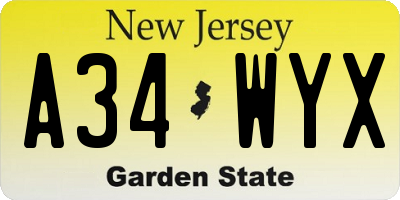NJ license plate A34WYX