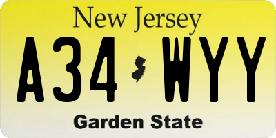 NJ license plate A34WYY