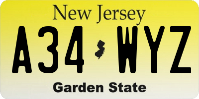 NJ license plate A34WYZ