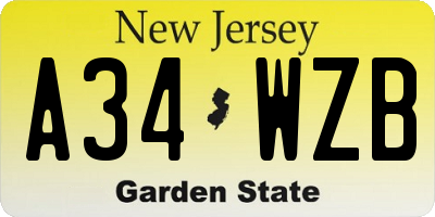 NJ license plate A34WZB
