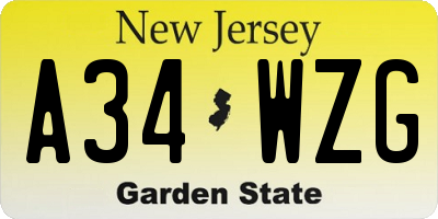 NJ license plate A34WZG