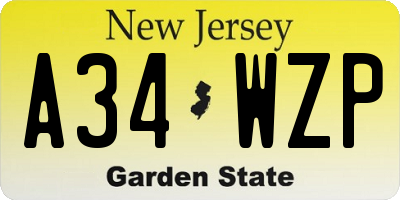 NJ license plate A34WZP