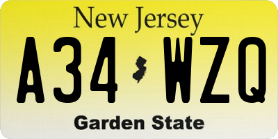 NJ license plate A34WZQ