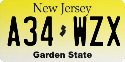 NJ license plate A34WZX