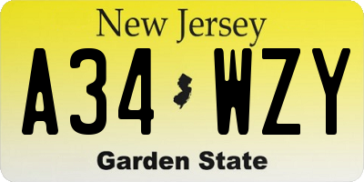 NJ license plate A34WZY